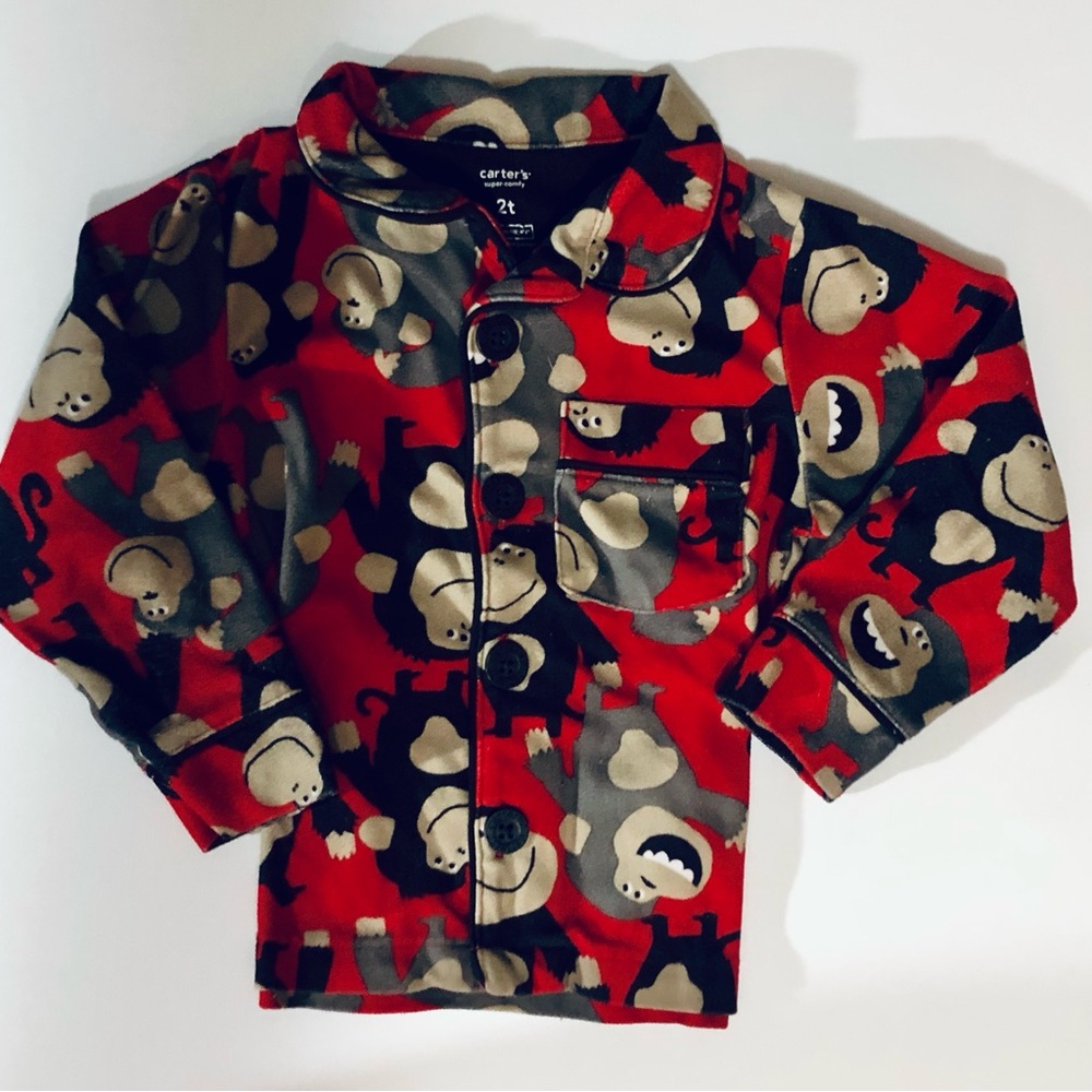 Carter's Boys Red and Gray Monkey Pattern Flannel Pajamas Set